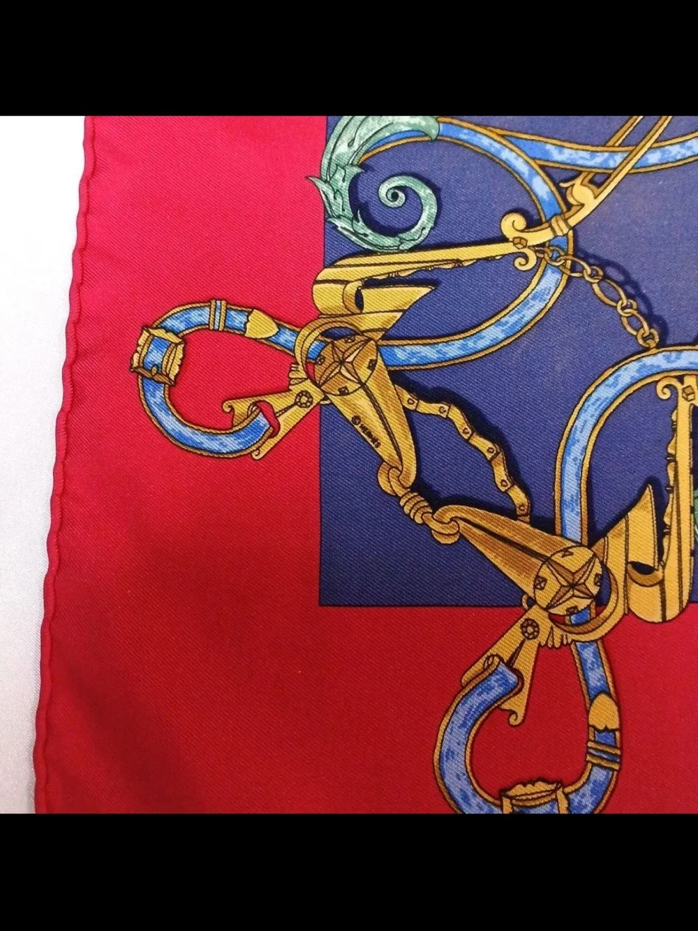 Hermes Pink and Blue Equestrian Motif Silk Scarf